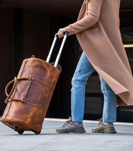 Tan Leather Trolley Bag 44L