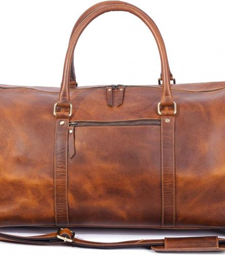 Tan Leather Trolley Bag 44L