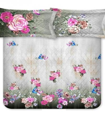 Cotton Grey King Size Bedsheet With Two Pillow Covers - 1Set - Price In USD