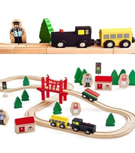 Wooden Train Set With Tracks For Kids - 1 Set - Price In USD