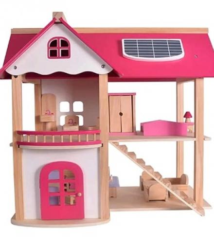 Wooden Doll House With Figures For Girls - 1 Set - Price In USD