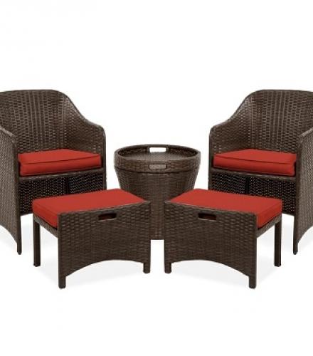 5 Pieces Wicker Outdoor Patio Chair Set With Ottoman & Table - 1 Set - Price In USD