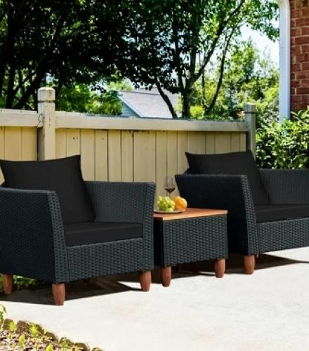 3 Piece Patio Wicker Rattan Chair Set With Table For Outdoor Use - 1 Set - Price In USD