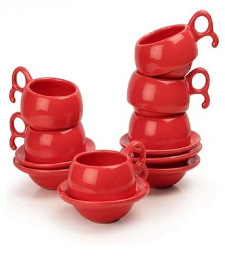 Red Ceramic Cup and Saucer Set 6 - 1 Set - Price In USD