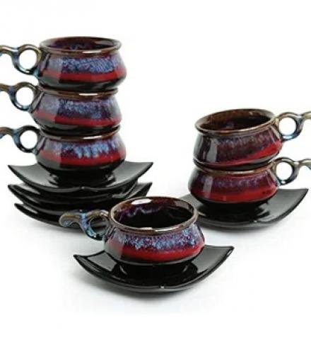 Hand Glazed Ceramic Tea Cups Set Of 6 - 1 Set - Price In USD