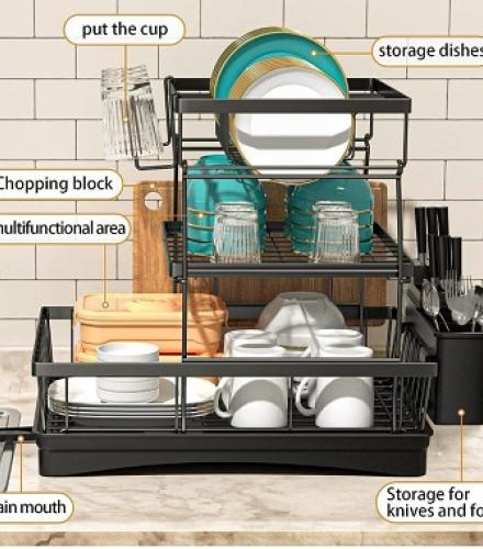 3 Tier Dish Drying Rack For Kitchen Use - 1 Pc