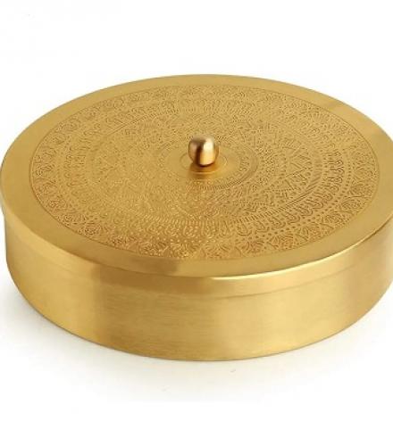 Brass Spice Box With 7 Container And 1 Spoon - 1 Set