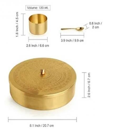 Brass Spice Box With 7 Container And 1 Spoon - 1 Set