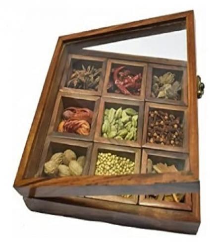 Wooden Spice Box With Spoon - 1 Set