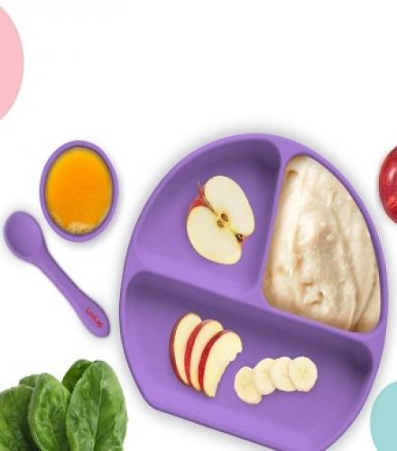 5 - in -1 Silicone Cutlery Set For Baby Purple Colour - 1 Set