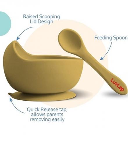 5 - in -1 Silicone Cutlery Set For Baby Yellow Colour - 1 Set