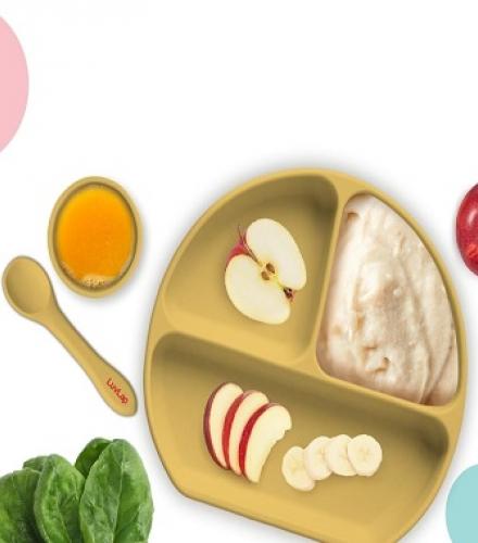 5 - in -1 Silicone Cutlery Set For Baby Yellow Colour - 1 Set