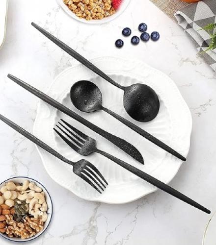 Stainless Steel Cutlery Set of 16Pcs Black Colour - 1 Set