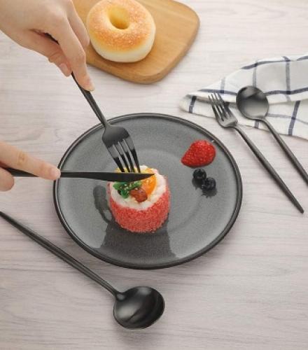 Stainless Steel Cutlery Set of 16Pcs Black Colour - 1 Set