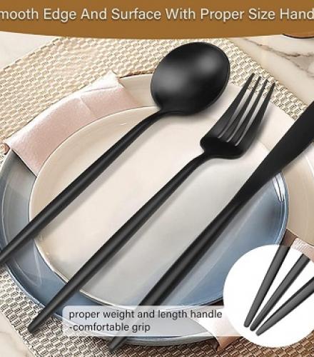 Stainless Steel Cutlery Set of 16Pcs Black Colour - 1 Set