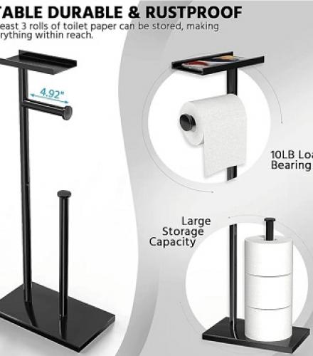 Toilet Paper Holder Stand With Shelf - 1 Pc