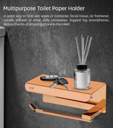 Stainless Steel Toilet Paper Holder With Mini Shelf - 1