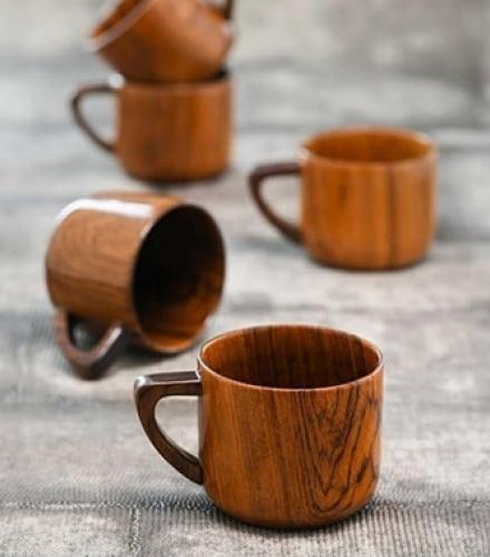 Wooden Tea Cup Set Of 6 Pcs - 1 Set