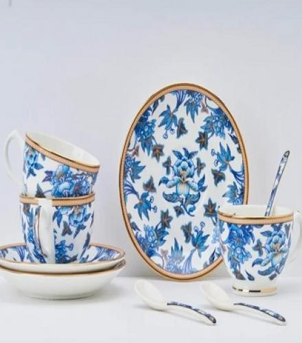 Beautiful Floral Printed Cup and Saucer Set For Kitchen - 1 Set