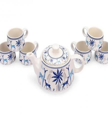 Handcrafted Ceramic Tea Cups Set With Kettle - 1 Set