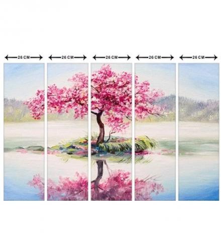 Pink Leaves Tree Painting For Wall Decoration - Set Of 5 frames - 1 Set - Price In USD