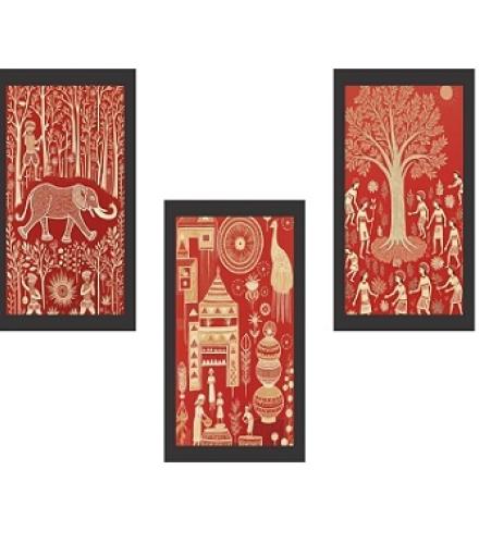 Decor Smart Ethnic Warli Tribal Art Wall Painting Set of 3 Frames Decor (PFDS_3PCS_1622B) NA 13 inch x 10 inch Painting (With Frame, Pack of 3)