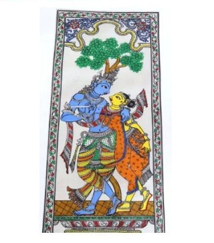 Pattachitra Painting of Radha Krishna – Traditional Indian Art Natural Colors 19 inch x 9 inch Painting (Without Frame)