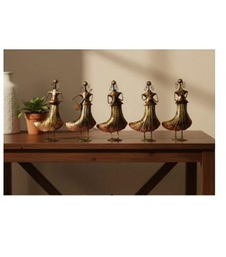 Hand-Painted Tribal Women Musician Showpiece - Celebrate Indian Artistry Home Decorative Showpiece  -  38 cm (Iron, Multicolor)