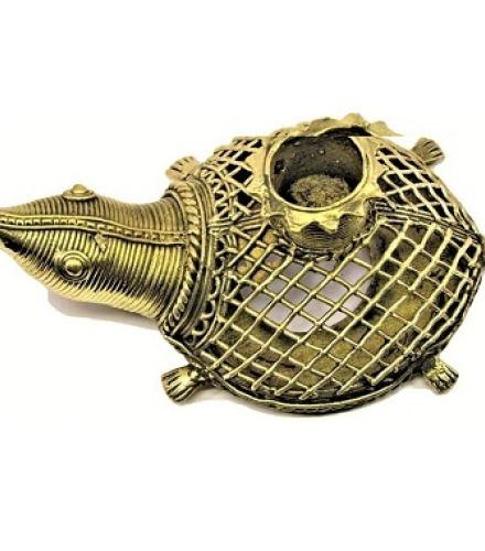 SSCraft Dhokra Metal Handcrafted Vintage Styled Tortoise Figurine With Candle Holder On Top Decorative Showpiece