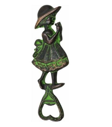 Bhunes Brass Bastar Art Bottle Opener, Tribal Handmande Opener Decorative Showpiece  -  14 cm (Brass, Green)
