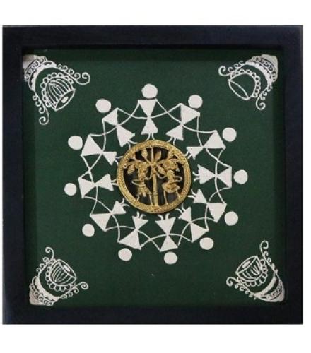 Anyshopy Navy Blue warli handmade painting with black frame Acrylic 12 inch x 12 inch Painting (With Frame) HOME DECORE