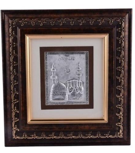 Siri Creations 999 Pure Mosque With Wooden Frame Home Decorative Showpiece  -  20 cm (Brass, Silver)