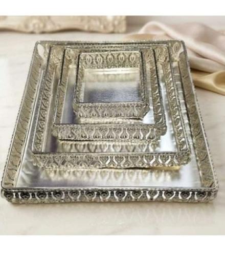 Silver Tray Tray Serving Set (Pack of 1) Home Decorative Showpiece - 8 inch Decorative Showpiece  -  8 cm (Brass, Silver)
