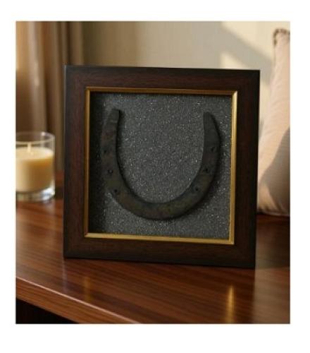 Japam Horse Shoe Pyrite Crystal Vastu Frame for Wealth, Luck & Protection Home Decorative Showpiece  -  18 cm (Crystal, Wood, Brown, Grey)