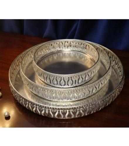 Akhand German Silver Tray 12 inch , 10 inch , 8 inch| Silver Plated Tray (Pack of 3) Home Decorative Showpiece 