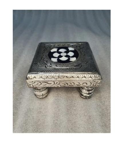 Hemkunt Handicraft German silver chowki Home Decorative Showpiece  -  6.35 cm (Wood, Silver) 