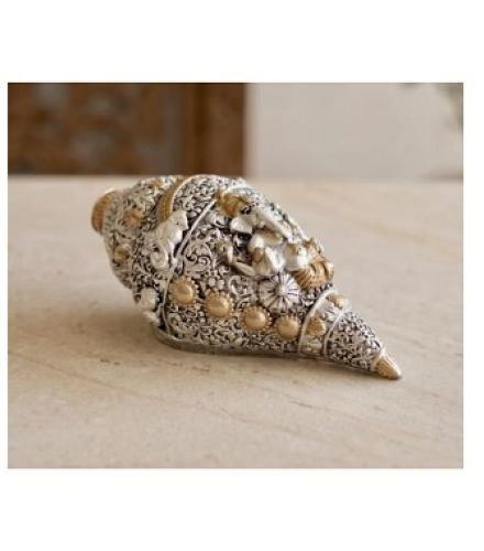 Silfig 999 Silver Coated Ganesha Embossed Shankh Home Decorative Showpiece  -  6 cm (Silver Plated, Silver)