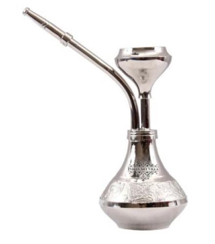  IndianArtVilla Brass Chrome Finish Designer Hookah - 4.7 Inch Silver Showpieces for Home Décor Decorative Showpiece 