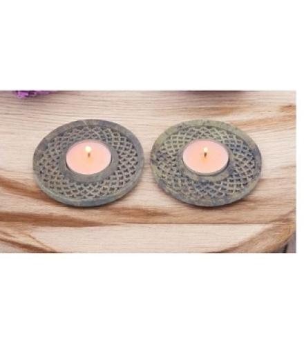 Natriel Unique Circular Soapstone T-Light Holder with Latticework Home Decorative Showpiece