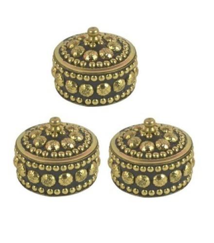 Real Craft Brass Dotted Sindoor Box, Sindoor Dani,Pack of 3 Home Decorative Showpiece