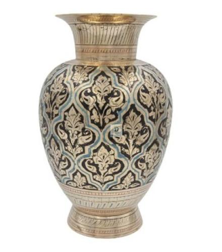 DECKORISH Brass Multicolor Antique finish Jar pattern Flower vase 28 cm Home Decorative Showpiece 