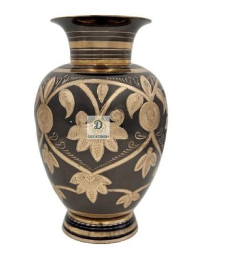 DECKORISH Brass Golden and Black color Antique finish Jar pattern2 Flower vase 28 cm Home Decorative Showpiece