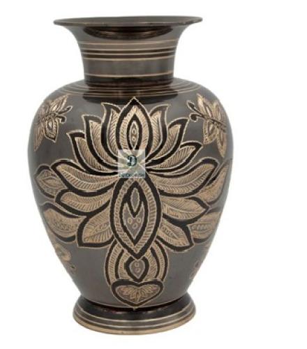 DECKORISH Brass Golden and Black color Antique finish Jar pattern Flower vase 22 cm Home Decorative Showpiece
