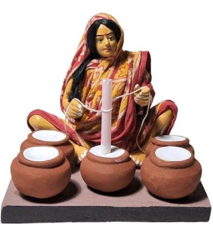  RainbowFeathers The Woman Curd Seller Handmade Miniature Home Decorative Showpiece  