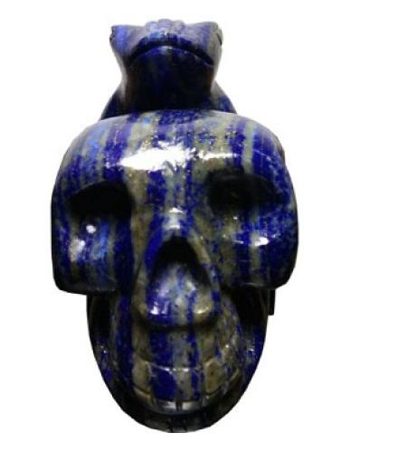 ALDOMIN Lapis Lazuli Healing Crystal Skull With Frog (610 Gram) Home Decorative Showpiece 