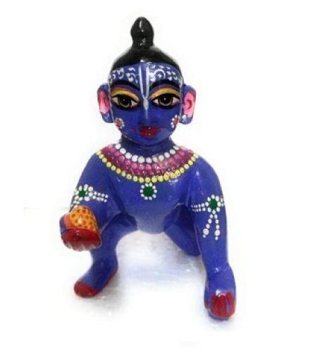 vrindavan shopi Pure Brass Natural Blue Colour Painted Laddu Gopal Ji Idol for Janmashtmi Pooja 100gms Idol Home Decorative Showpiece