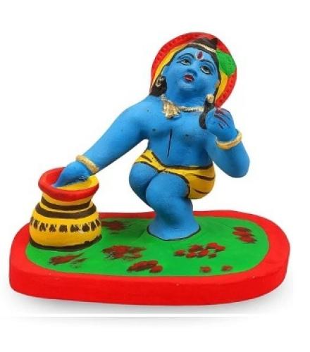 nsclaydecor Traditional clay art figurine depicting butter-eating Home Decorative Showpiece