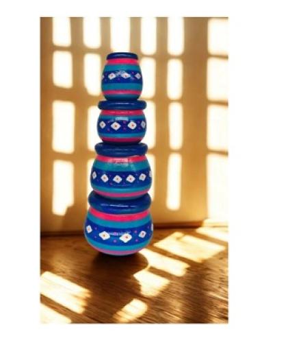 Krafts & Kreations Channapatna wooden pot set orange 18 cm Home Decorative Showpiece