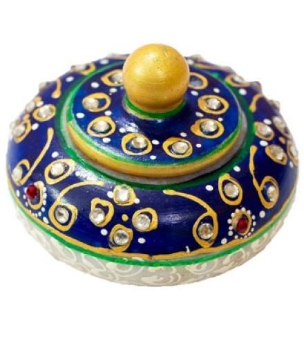 SAUDEEPINDIA Stoneware Kumkum Box with Flip Top Lid Home Decorative Showpiece  