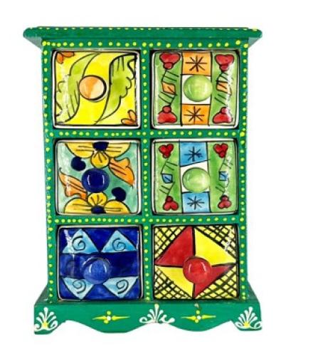 Diwamjewels Wooden And Ceramic 6 Drawer Box Home Decorative Showpiece  -  24.76 cm